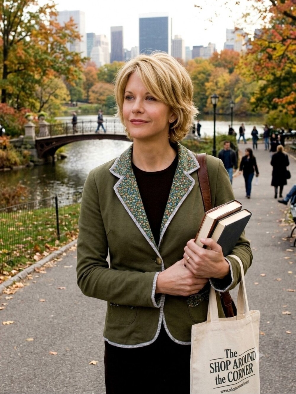 Scrapbook Olive Green Blazer with Floral-Trimmed Lapel